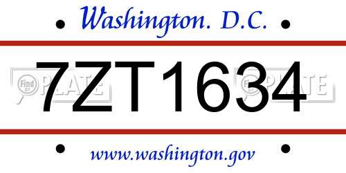 7ZT1634 District Of Columbia License Plate