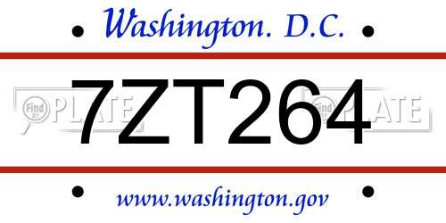 7ZT264 District Of Columbia License Plate