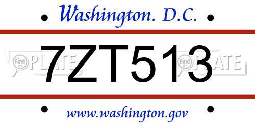 7ZT513 District Of Columbia License Plate