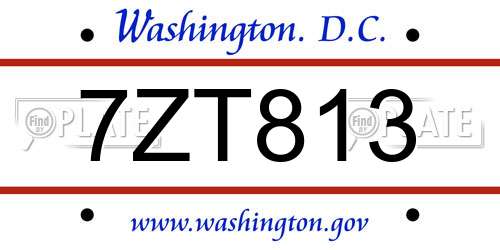 7ZT813 District Of Columbia License Plate