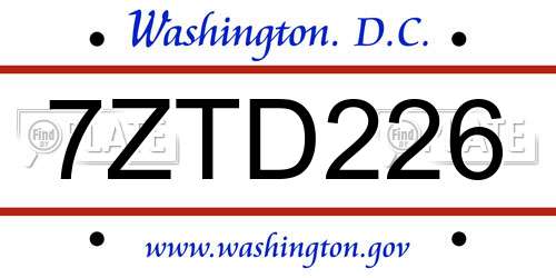 7ZTD226 District Of Columbia License Plate