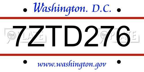 7ZTD276 District Of Columbia License Plate