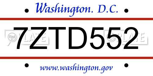 7ZTD552 District Of Columbia License Plate