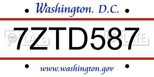 7ZTD587 District Of Columbia License Plate