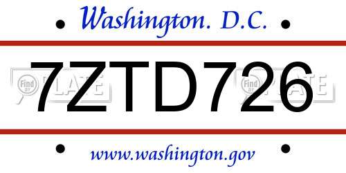 7ZTD726 District Of Columbia License Plate