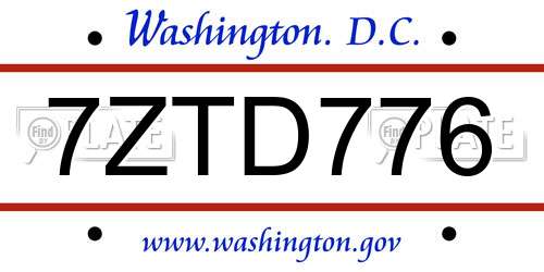 7ZTD776 District Of Columbia License Plate