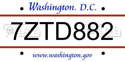 7ZTD882 District Of Columbia License Plate