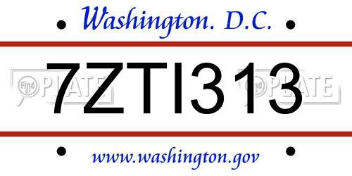 7ZTI313 District Of Columbia License Plate