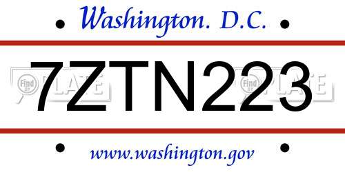 7ZTN223 District Of Columbia License Plate
