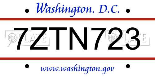 7ZTN723 District Of Columbia License Plate