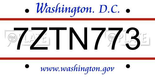 7ZTN773 District Of Columbia License Plate