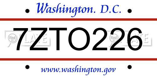 7ZTO226 District Of Columbia License Plate