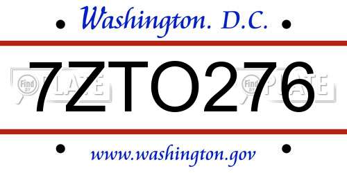 7ZTO276 District Of Columbia License Plate