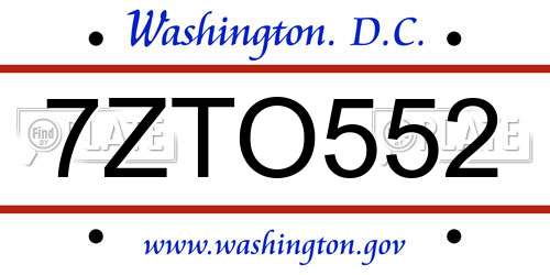 7ZTO552 District Of Columbia License Plate