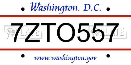 7ZTO557 District Of Columbia License Plate