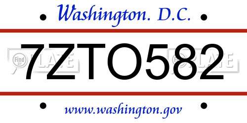 7ZTO582 District Of Columbia License Plate