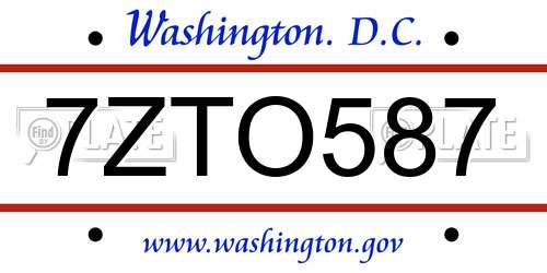 7ZTO587 District Of Columbia License Plate