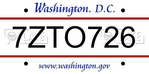 7ZTO726 District Of Columbia License Plate