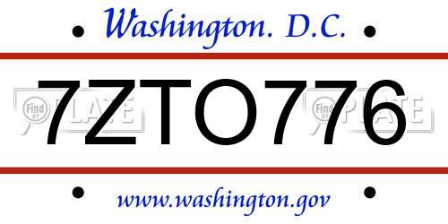 7ZTO776 District Of Columbia License Plate