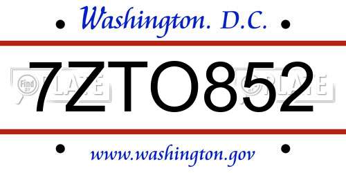 7ZTO852 District Of Columbia License Plate