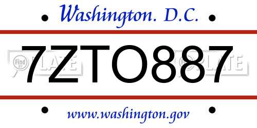7ZTO887 District Of Columbia License Plate