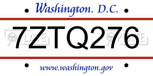 7ZTQ276 District Of Columbia License Plate