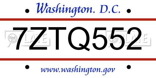 7ZTQ552 District Of Columbia License Plate