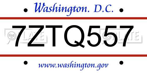 7ZTQ557 District Of Columbia License Plate