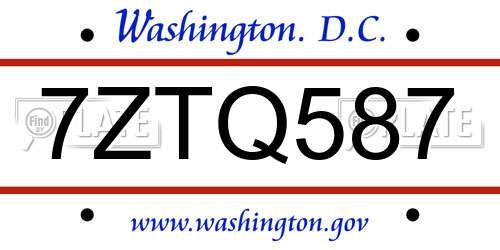 7ZTQ587 District Of Columbia License Plate