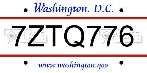 7ZTQ776 District Of Columbia License Plate