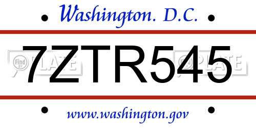 7ZTR545 District Of Columbia License Plate