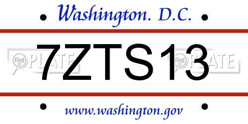 7ZTS13 District Of Columbia License Plate