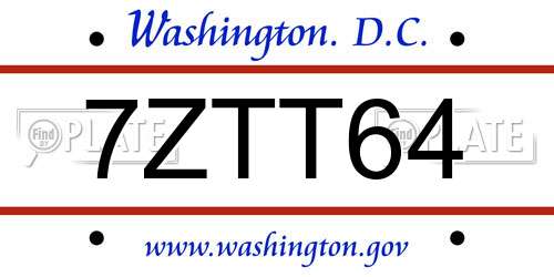 7ZTT64 District Of Columbia License Plate