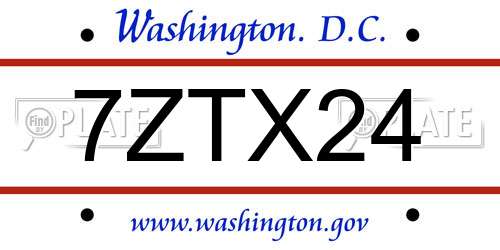 7ZTX24 District Of Columbia License Plate
