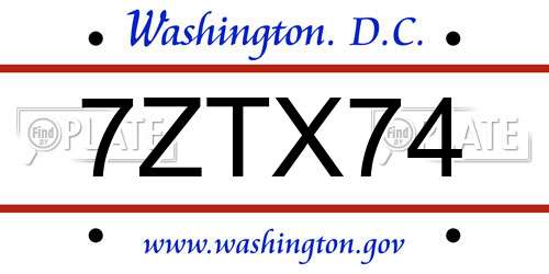 7ZTX74 District Of Columbia License Plate