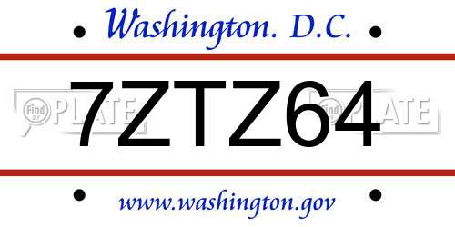 7ZTZ64 District Of Columbia License Plate