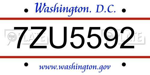 7ZU5592 District Of Columbia License Plate