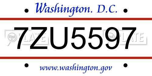 7ZU5597 District Of Columbia License Plate