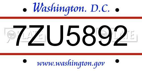 7ZU5892 District Of Columbia License Plate