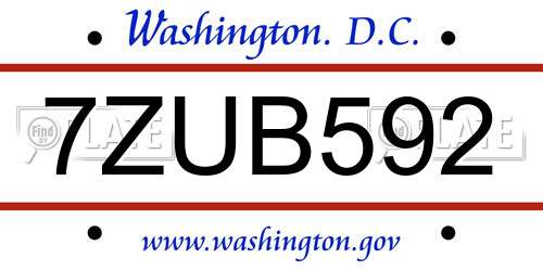 7ZUB592 District Of Columbia License Plate