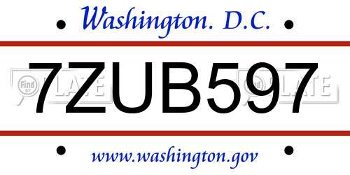 7ZUB597 District Of Columbia License Plate