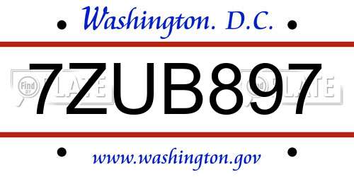 7ZUB897 District Of Columbia License Plate