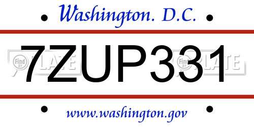 7ZUP331 District Of Columbia License Plate