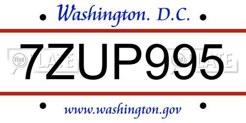 7ZUP995 District Of Columbia License Plate