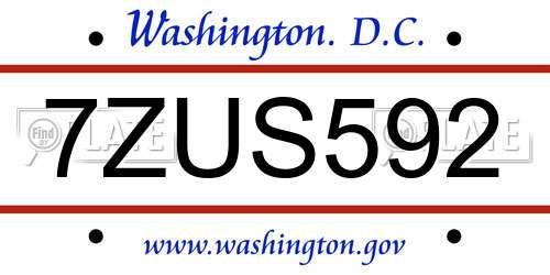 7ZUS592 District Of Columbia License Plate