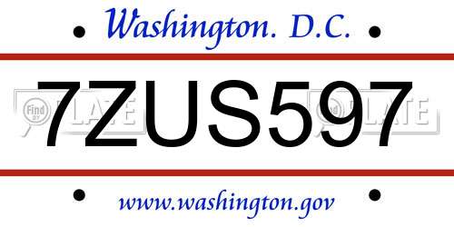 7ZUS597 District Of Columbia License Plate