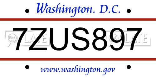 7ZUS897 District Of Columbia License Plate