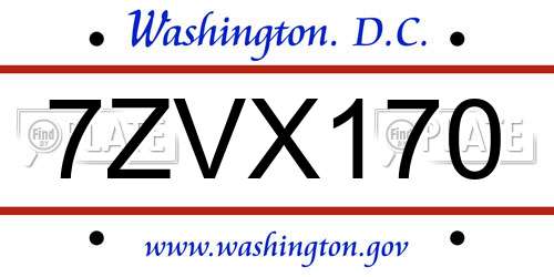 7ZVX170 District Of Columbia License Plate