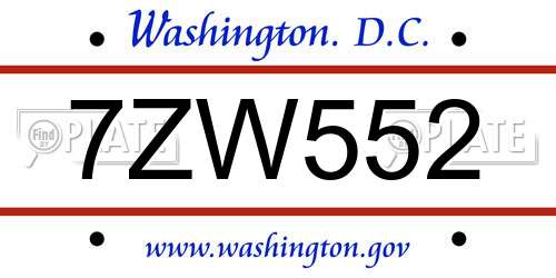 7ZW552 District Of Columbia License Plate
