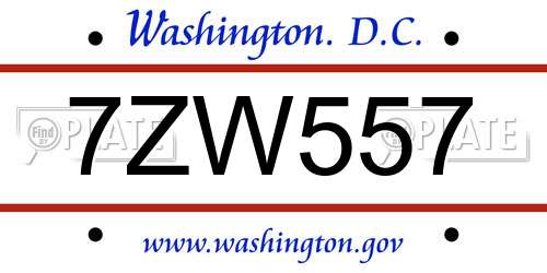 7ZW557 District Of Columbia License Plate